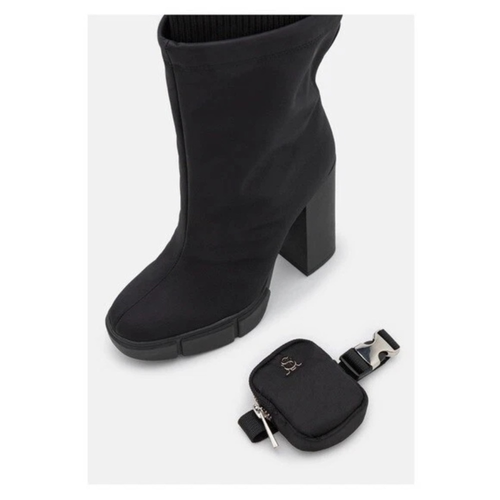 New! STEVE MADDEN RiseUp Zip Pocket Nylon Platform Square Heel Ankle Boots - Picture 7 of 15